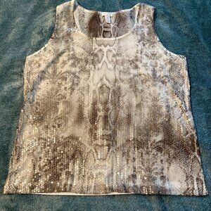 Chico's Basic Sleeveless Brown Animal Print Round Neck Top Women's Size L/2